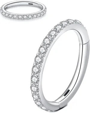 CZ Hinged Segment Nose Rings Hoop 316L Surgical Steel Cubic Zirconia Conch Daith Helix Tragus Body Piercing Jewelry Lip Rings Cartilage Earrings 20G 18G 16G Stainless Steel Septum Clicker Ring