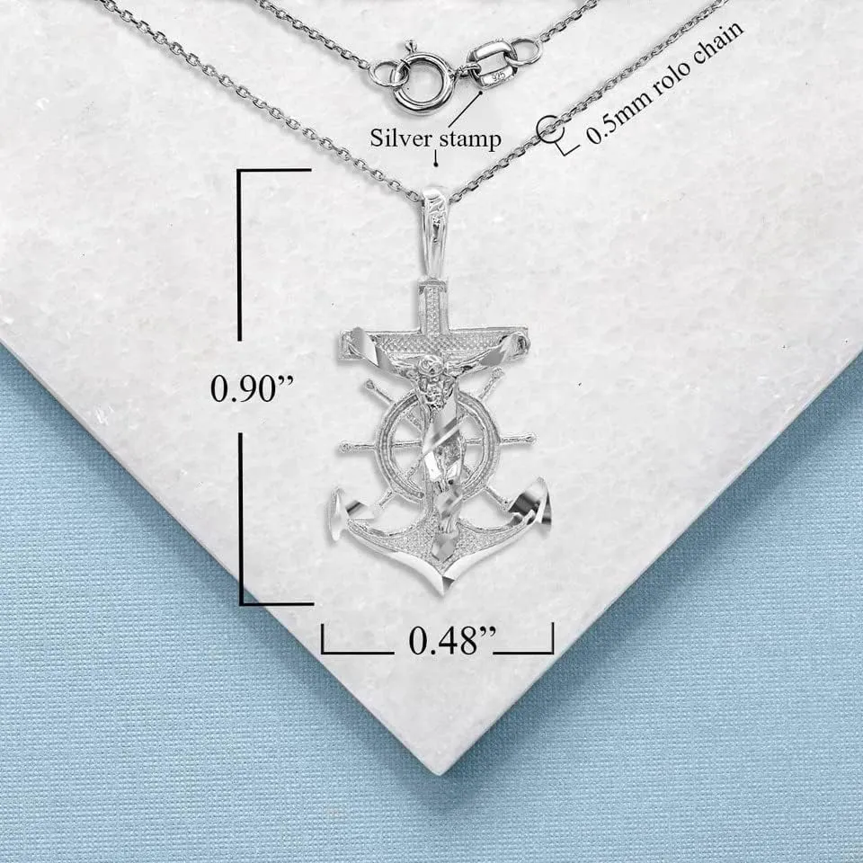 Dainty .925 Sterling Silver 0.90" Mariner Crucifix Anchor Cross Pendant Necklace - Choose Pendant Only or Necklace with 16-22 Chain