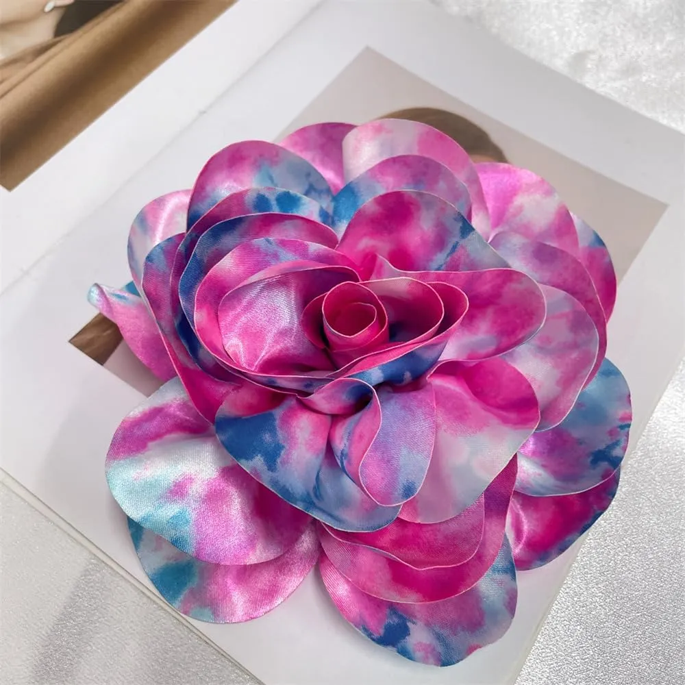 Dainty Dyed Satin Fabric Leopard Print Rose Flower Extra Large Big Brooches Lapel Pins for Women Delicate Silk Floral Flower Oversized Brooch Pin for Wedding Party Banquet Dress Suit Ceremony Clothes Accessories Jewelry Gifts 7.5in