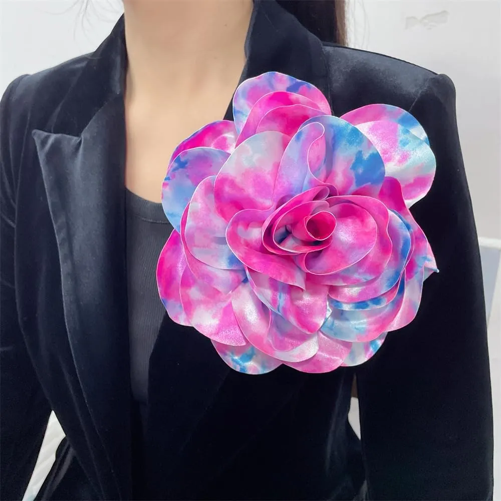 Dainty Dyed Satin Fabric Leopard Print Rose Flower Extra Large Big Brooches Lapel Pins for Women Delicate Silk Floral Flower Oversized Brooch Pin for Wedding Party Banquet Dress Suit Ceremony Clothes Accessories Jewelry Gifts 7.5in