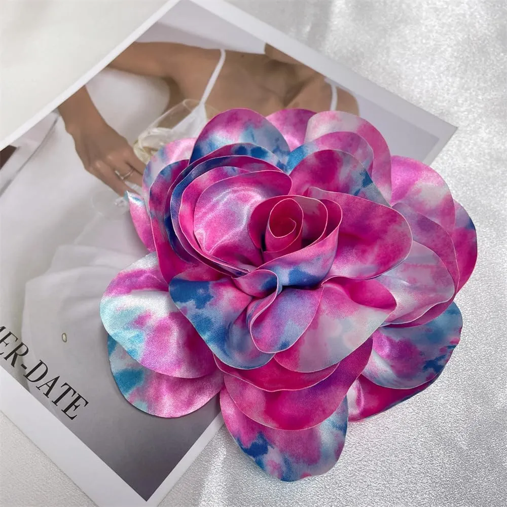 Dainty Dyed Satin Fabric Leopard Print Rose Flower Extra Large Big Brooches Lapel Pins for Women Delicate Silk Floral Flower Oversized Brooch Pin for Wedding Party Banquet Dress Suit Ceremony Clothes Accessories Jewelry Gifts 7.5in