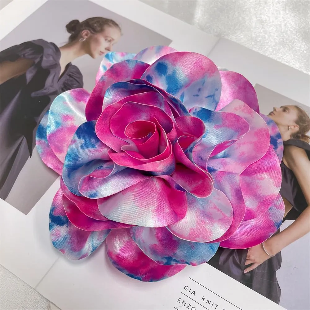 Dainty Dyed Satin Fabric Leopard Print Rose Flower Extra Large Big Brooches Lapel Pins for Women Delicate Silk Floral Flower Oversized Brooch Pin for Wedding Party Banquet Dress Suit Ceremony Clothes Accessories Jewelry Gifts 7.5in