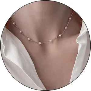 Dainty Pearl Beaded Choker Necklace for Women,Gold Silver Handmade Pearl Chain Necklace Bridesmaid Wedding Jewelry