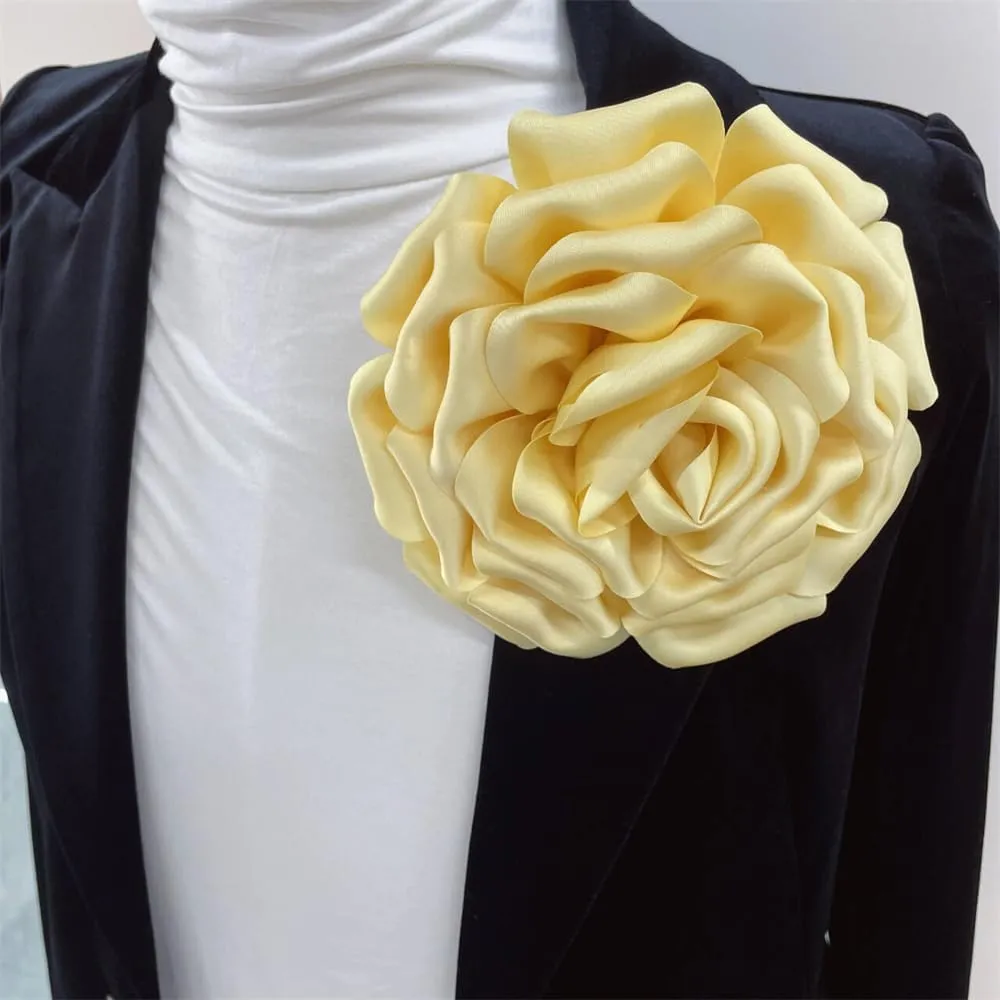 Dainty Silk Satin Rose Flower Extra Large Big Brooches Lapel Pins Fabric Flowers Oversized Brooch Pin for Women Wedding Party Banquet Dress Suit Clothes Accessories Jewelry Gifts 160mm