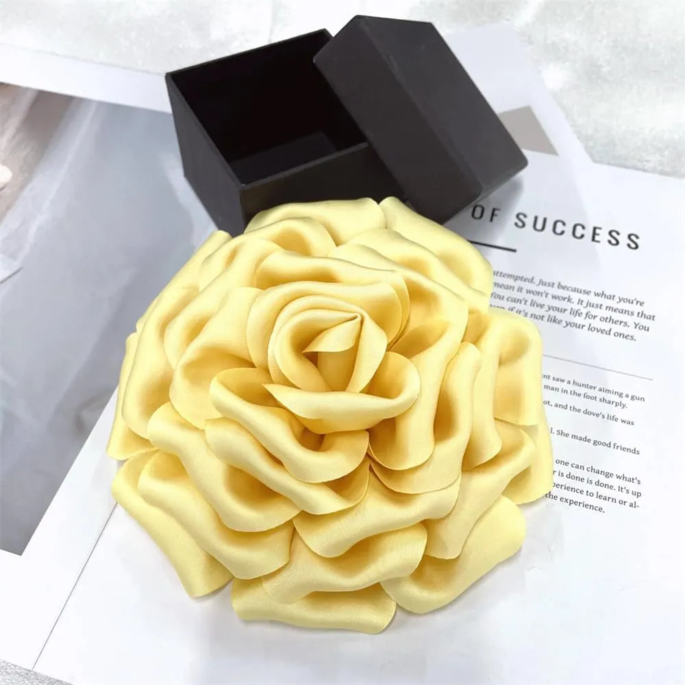 Dainty Silk Satin Rose Flower Extra Large Big Brooches Lapel Pins Fabric Flowers Oversized Brooch Pin for Women Wedding Party Banquet Dress Suit Clothes Accessories Jewelry Gifts 160mm