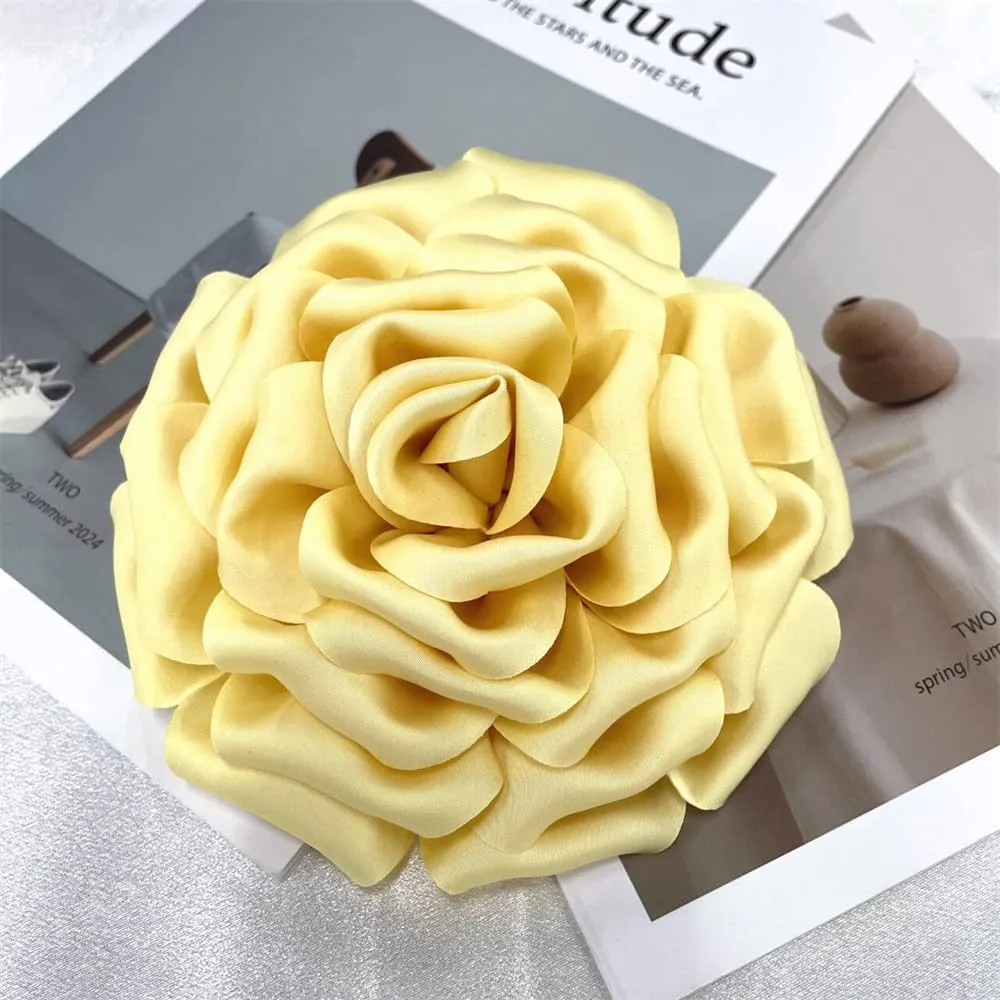 Dainty Silk Satin Rose Flower Extra Large Big Brooches Lapel Pins Fabric Flowers Oversized Brooch Pin for Women Wedding Party Banquet Dress Suit Clothes Accessories Jewelry Gifts 160mm