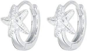 Dainty Starfish Mini Hoop Earrings 925 Sterling Silver Cubic Zirconia Crystal Tiny Huggie Hoops Earring Hypoallergenic Cuffs for Women Fashion Jewelry Birthday