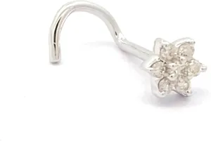 Demira Natural 1.2MM Diamond 14K Gold Flower Design Nose Pin, Lip Labret, and Monroe Ring Stud Screw -Twist Back (WIRE)