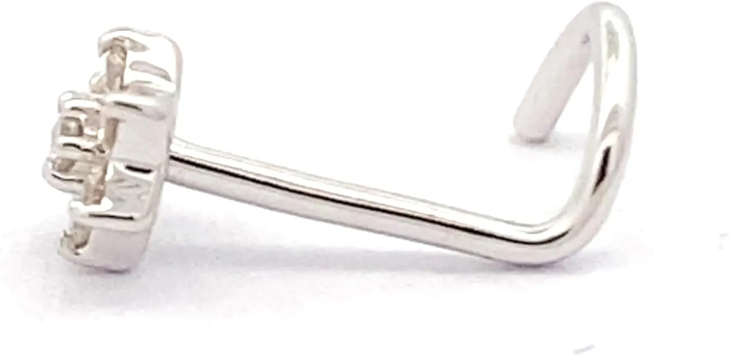 Demira Natural 1.2MM Diamond 14K Gold Flower Design Nose Pin, Lip Labret, and Monroe Ring Stud Screw -Twist Back (WIRE)