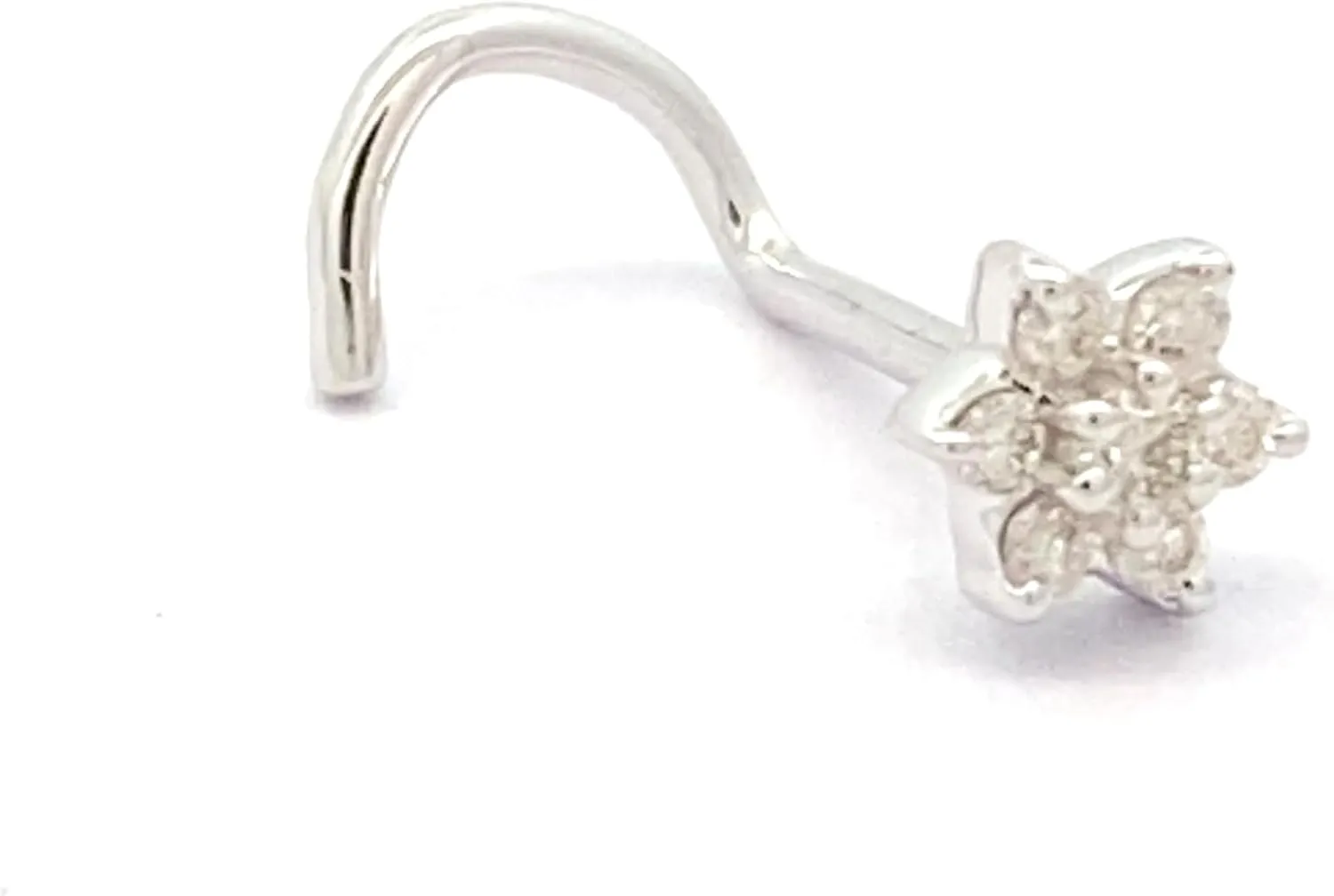 Demira Natural 1.2MM Diamond 14K Gold Flower Design Nose Pin, Lip Labret, and Monroe Ring Stud Screw -Twist Back (WIRE)