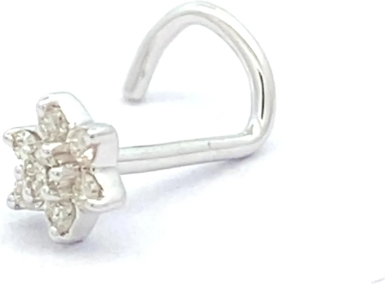 Demira Natural 1.2MM Diamond 14K Gold Flower Design Nose Pin, Lip Labret, and Monroe Ring Stud Screw -Twist Back (WIRE)