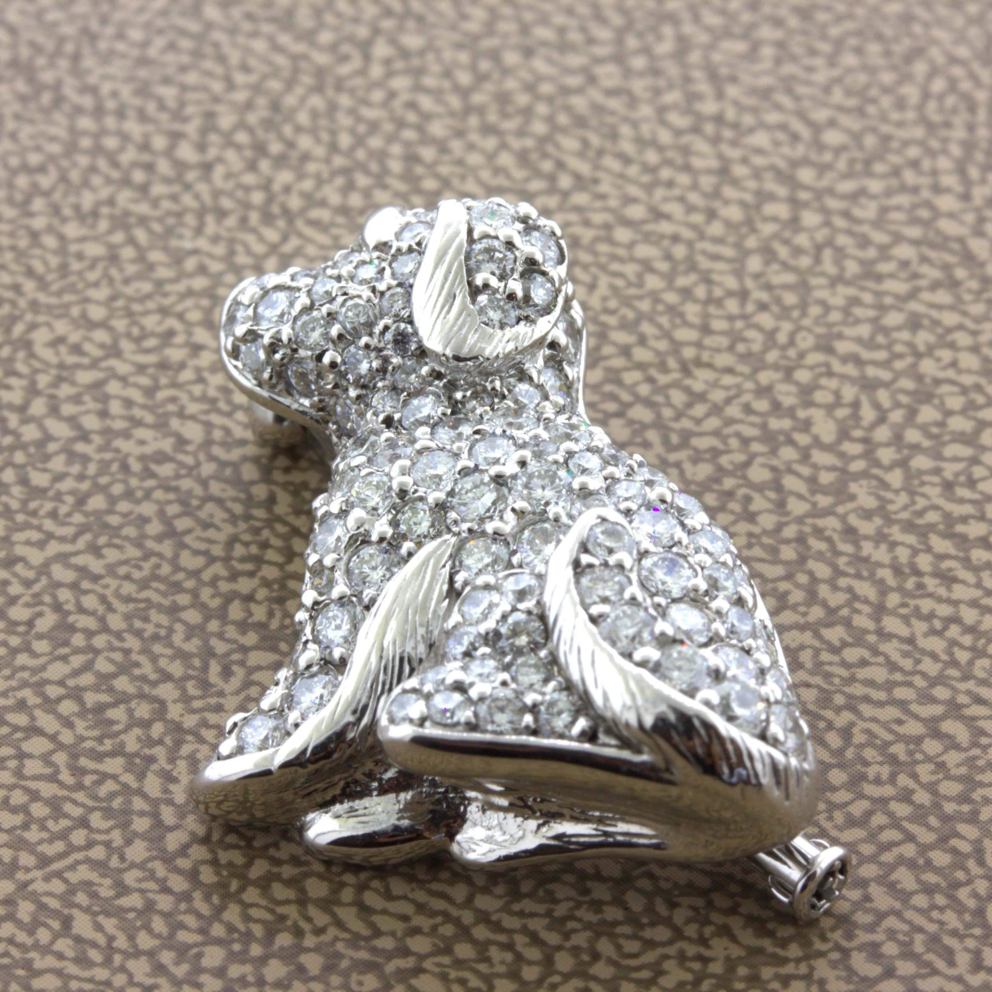 Diamond 18K White Gold Puppy Dog Brooch