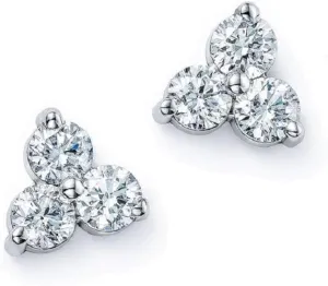 Diamond 3-Stone Triangle Cluster Stud Earrings, 14K Gold, Various Sizes (G-H Color, SI2-I1 Clarity)