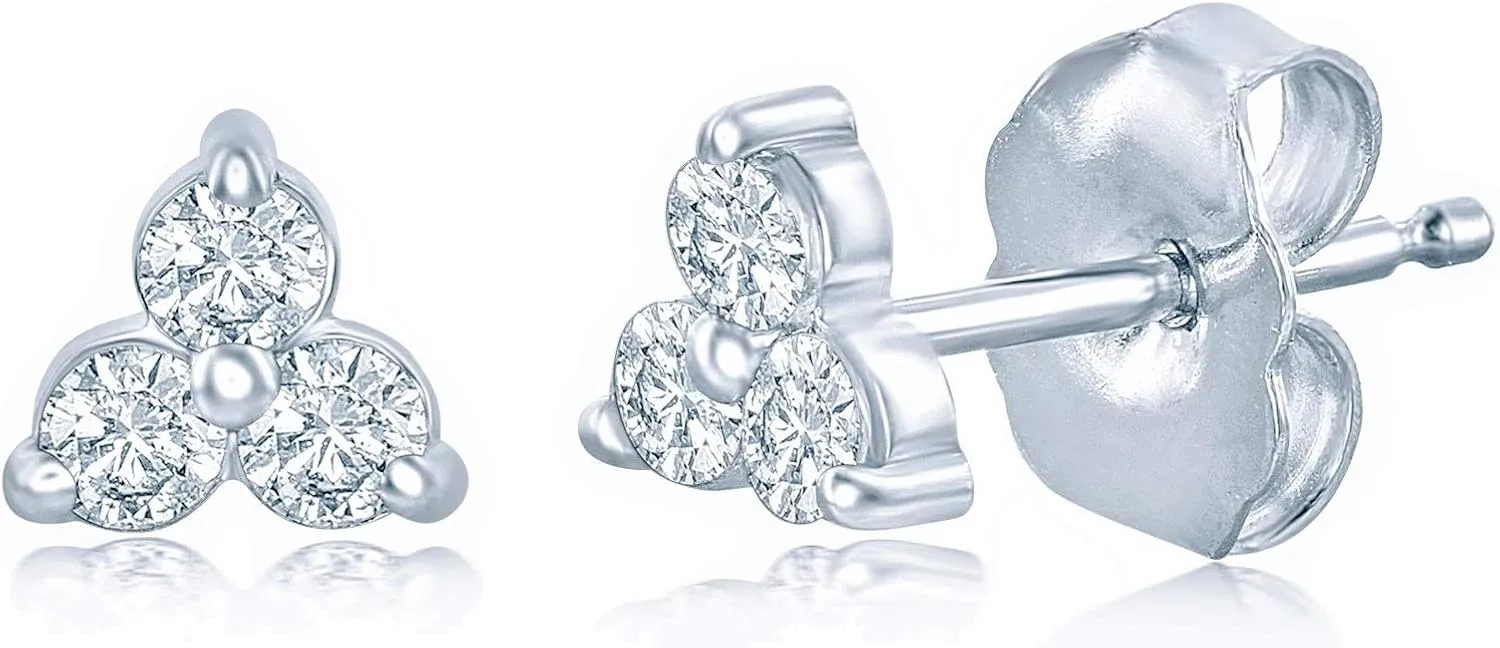 Diamond 3-Stone Triangle Cluster Stud Earrings, 14K Gold, Various Sizes (G-H Color, SI2-I1 Clarity)