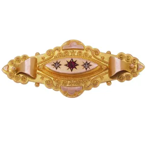 Diamond & Red Gem Set Brooch