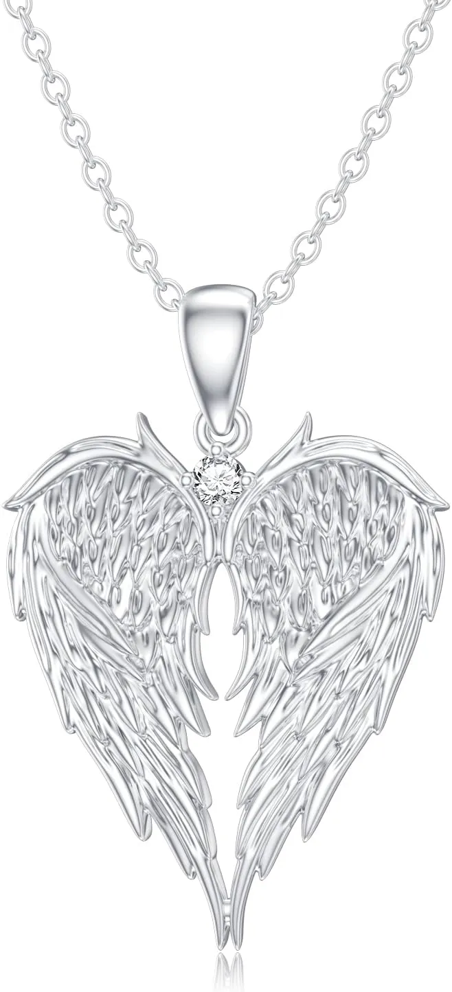 Diamond Angel Wing Necklace for Women in 925 Sterling Silver