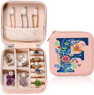 Diamond Art Jewelry Box Girls Mini Jewelry Box Earring Box Christmas Gifts Birthday Gifts for Teen Girl Women Mom Sister Friends BestieLetter F, Pink