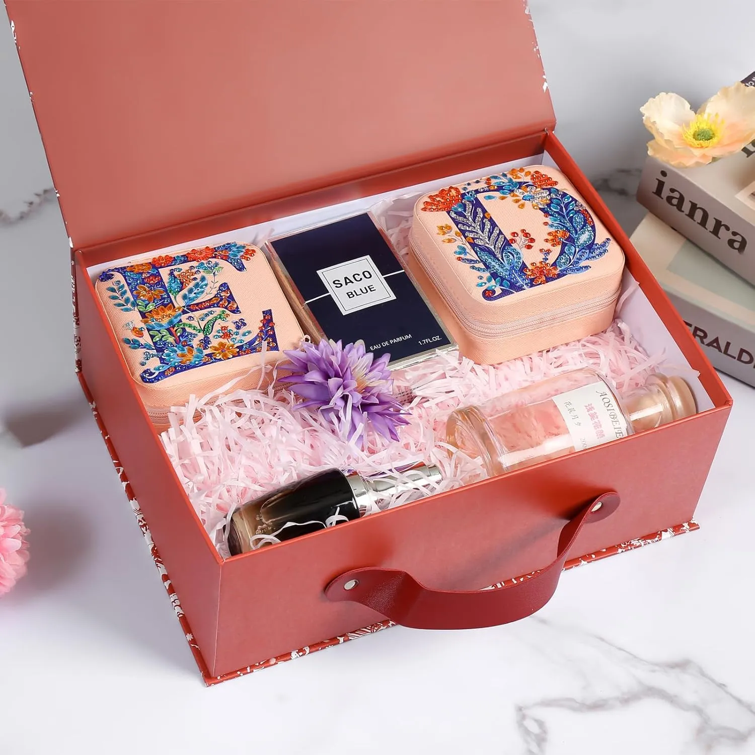 Diamond Art Jewelry Box Mini Jewelry Box Earring Box Christmas Gifts Birthday Gifts for Women or Mom Sister Friends BestieLetter B, Pink