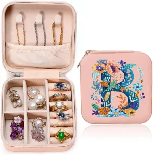 Diamond Art Jewelry Box Mini Jewelry Box Earring Box Christmas Gifts Birthday Gifts for Women or Mom Sister Friends BestieLetter B, Pink