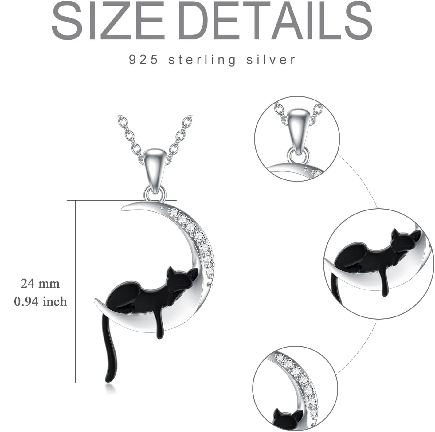 Diamond Black Cat/Red Panda/Sloth/Deer/Unicorn Necklace for Women 925 Sterling Silver Sleeping Animal and Moon Pendant Necklace with Lab Grown Diamonds Jewelry Gifts