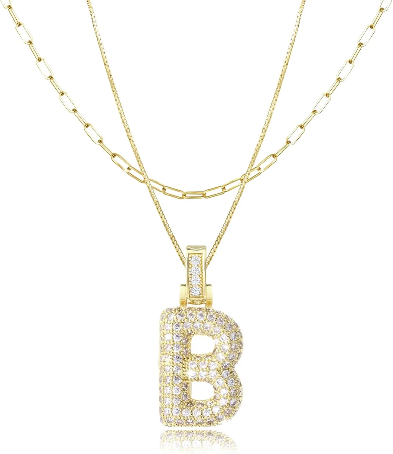 Diamond Bubble Letter Necklace Gold for Women s,14K Gold Plated, Initial Necklaces for Women,Dainty Layered Gold Bubble Letter Necklace Birthday Gifts for Women s