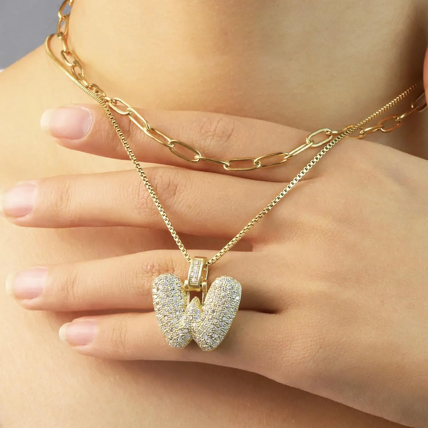 Diamond Bubble Letter Necklace Gold for Women s,14K Gold Plated, Initial Necklaces for Women,Dainty Layered Gold Bubble Letter Necklace Birthday Gifts for Women s
