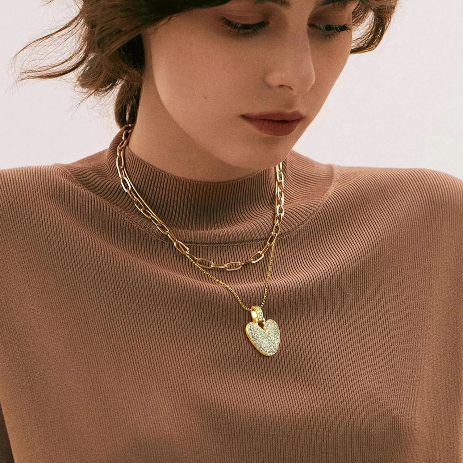Diamond Bubble Letter Necklace Gold for Women s,14K Gold Plated, Initial Necklaces for Women,Dainty Layered Gold Bubble Letter Necklace Birthday Gifts for Women s