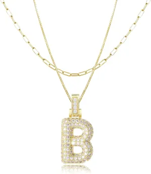 Diamond Bubble Letter Necklace Gold for Women s,14K Gold Plated, Initial Necklaces for Women,Dainty Layered Gold Bubble Letter Necklace Birthday Gifts for Women s