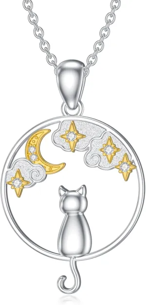 Diamond Cat Necklace for Women - 925 Sterling Silver Pendant With Lab Grown Diamond - Jewelry Gifts for Cat Lovers