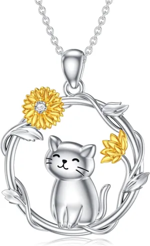 Diamond Cat Pendant Necklace for Women 925 Sterling Silver Lab Grown Diamond Kitten Jewelry Gifts