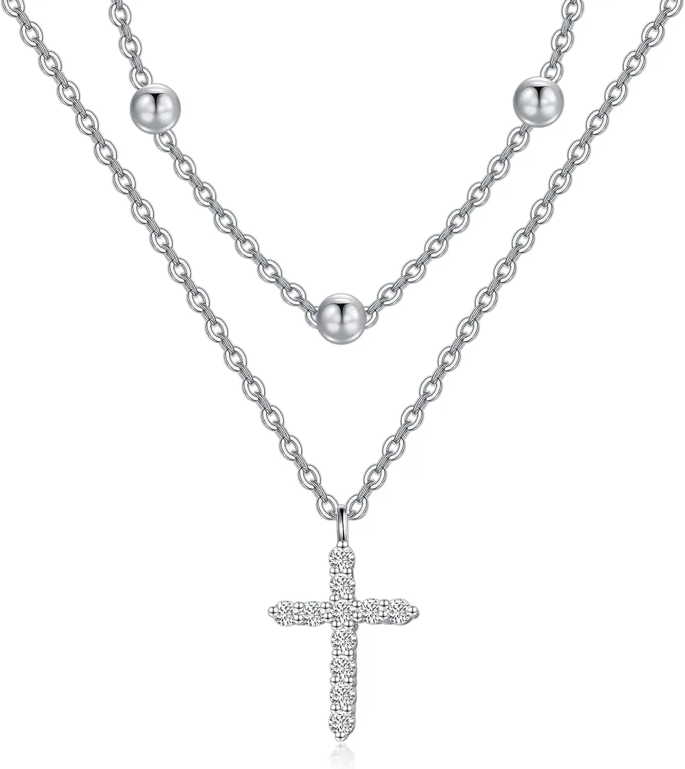 Diamond Cross/Heart/Evil Eye Layered Necklace for Women in 925 Sterling Silver