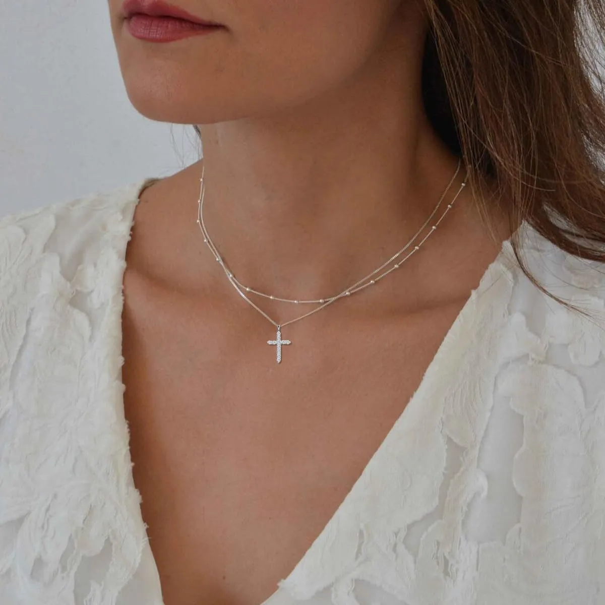 Diamond Cross/Heart/Evil Eye Layered Necklace for Women in 925 Sterling Silver
