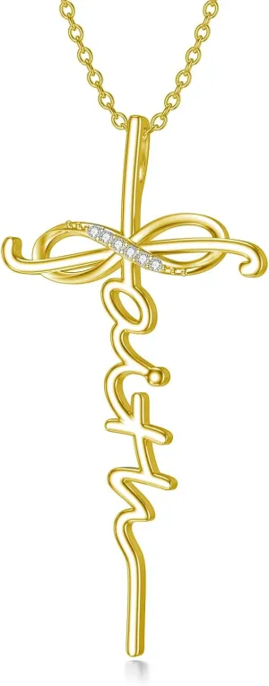 Diamond Faith Cross Necklace for Women 925 Sterling Silver Infinity Faith Pendant with Lab Grown Diamond Jewelry Gifts for Her