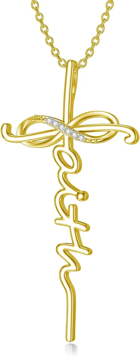 Diamond Faith Cross Necklace for Women 925 Sterling Silver Infinity Faith Pendant with Lab Grown Diamond Jewelry Gifts for Her