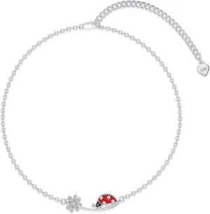 Diamond Ladybug Bracelet for Women 925 Sterling Silver Four Leaf Clover and Ladybug Bracelet with Lab Grown Diamonds Jewelry Gifts