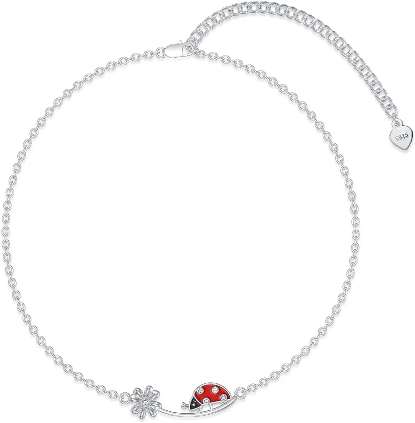 Diamond Ladybug Bracelet for Women 925 Sterling Silver Four Leaf Clover and Ladybug Bracelet with Lab Grown Diamonds Jewelry Gifts