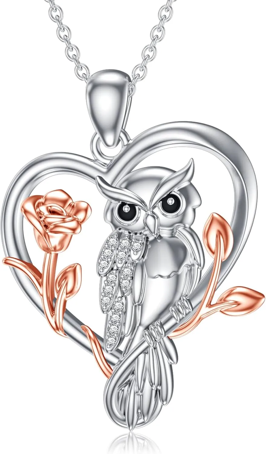 Diamond Owl Necklace for Women 925 Sterling Silver Owl Heart Pendant with Lab Grown Diamond Owl Jewelry Gifts for Mom Wife Girlfriend Daughter Sister