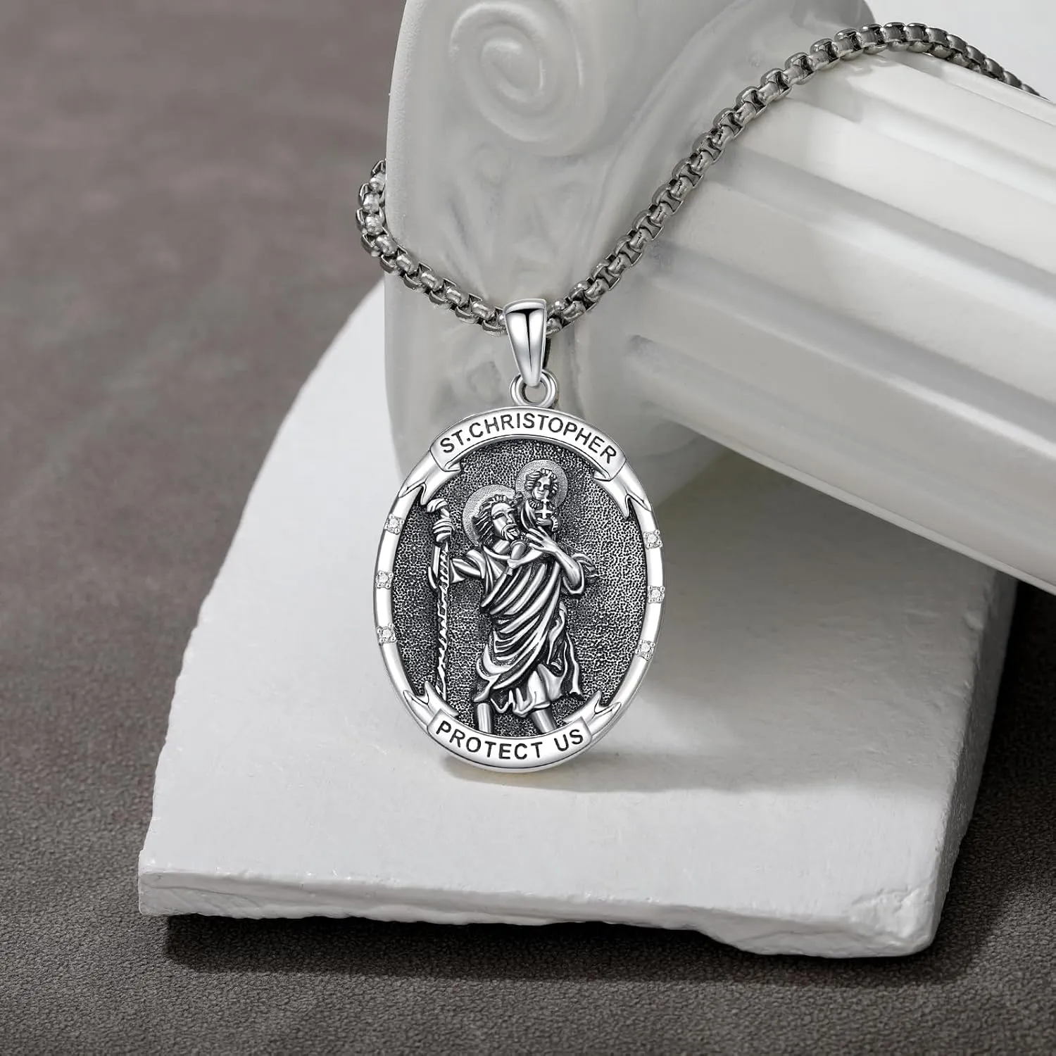 Diamond St Michael/St Jude/Virgin Mary Necklace for Men 925 Sterling Silver Religious Amulets Jewelry Gifts