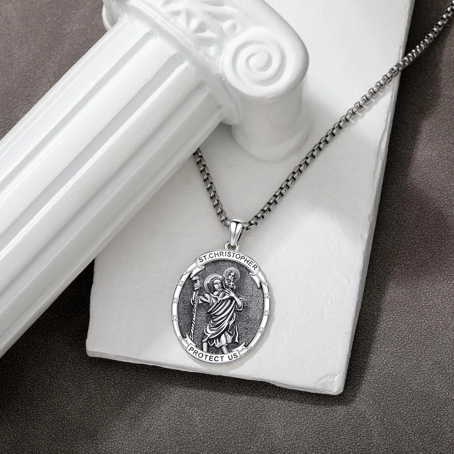 Diamond St Michael/St Jude/Virgin Mary Necklace for Men 925 Sterling Silver Religious Amulets Jewelry Gifts