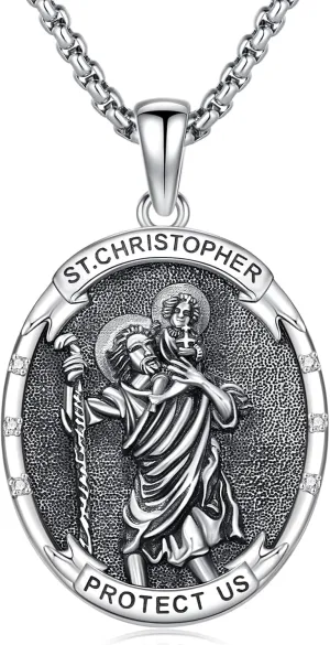 Diamond St Michael/St Jude/Virgin Mary Necklace for Men 925 Sterling Silver Religious Amulets Jewelry Gifts
