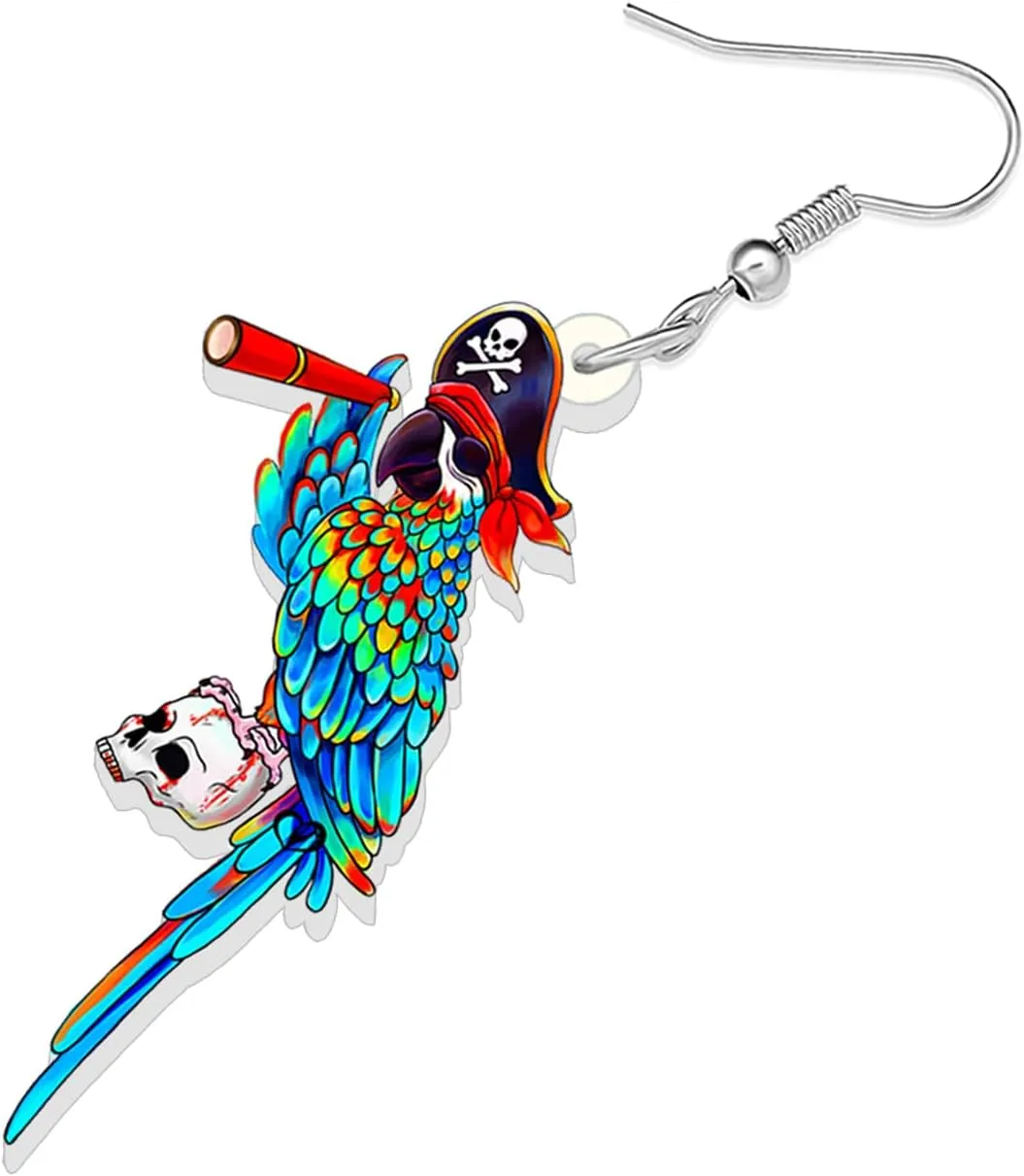 DOWAY Cute Acrylic Macaw Parrot Earrings Dangle Charms Birds Accessories for Women Summer Animals Jewelry Gifts