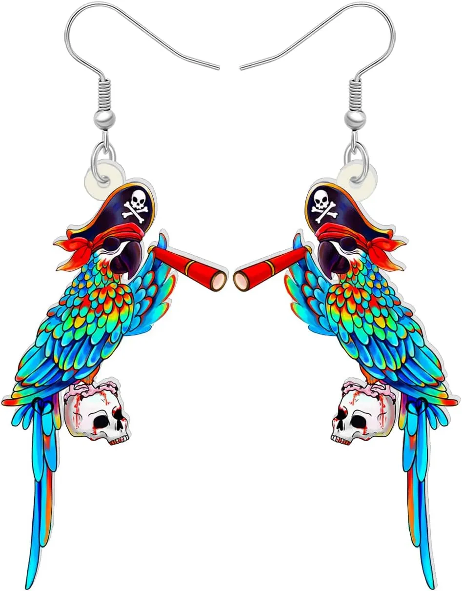 DOWAY Cute Acrylic Macaw Parrot Earrings Dangle Charms Birds Accessories for Women Summer Animals Jewelry Gifts
