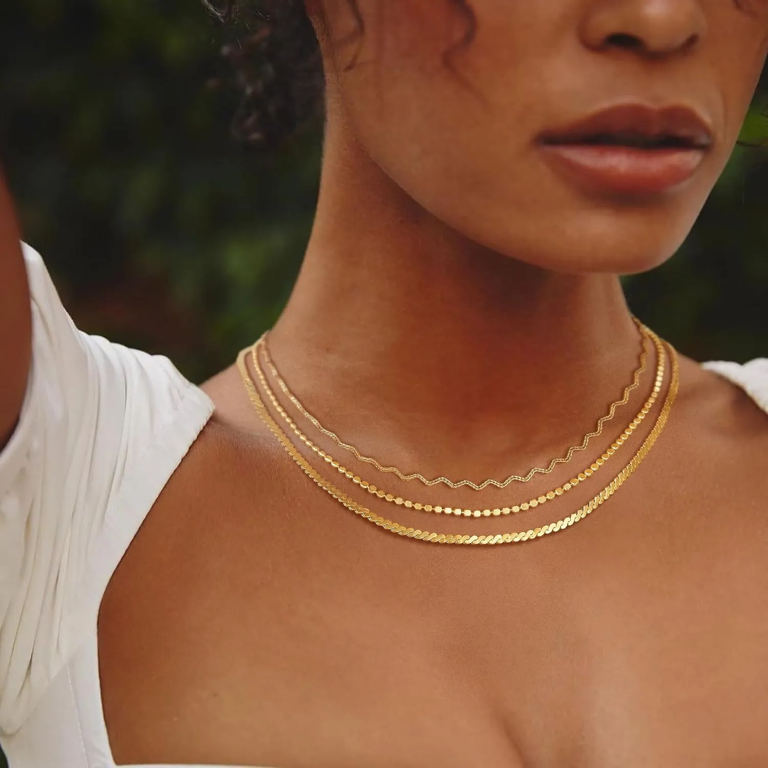 Dremmy Studios Dainty Gold Choker Necklace for Women 14K Gold Plated Coin Disc Figaro Layered Beaded Flat Mariner Sideways Cross Wishbone Link Clavicle Necklaces