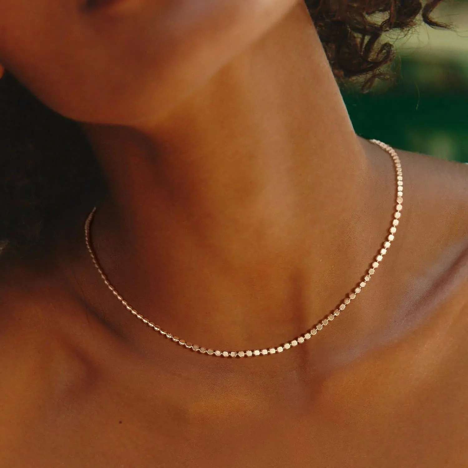 Dremmy Studios Dainty Gold Choker Necklace for Women 14K Gold Plated Coin Disc Figaro Layered Beaded Flat Mariner Sideways Cross Wishbone Link Clavicle Necklaces