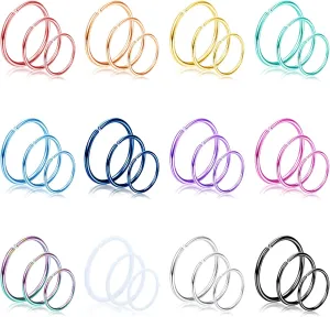 Drperfect 36Pcs 20G Nose Ring Hoop for Women Men 316L Stainless Steel Helix Tragus Lip Septum Ring Cartilage Earring Hoop Piercing Jewelry