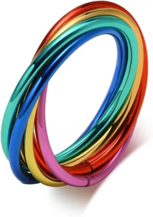 Dtja 6 Tone Interlocking Rolling Cross Ring Fashion Promise Stacking Band Rings for Women Girls LGBT Pride Colorful Surgical Stainless Steel Finger Rings Comfort Fit Engagement Wedding Jewelry Gift