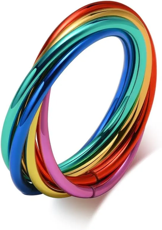 Dtja 6 Tone Interlocking Rolling Cross Ring Fashion Promise Stacking Band Rings for Women Girls LGBT Pride Colorful Surgical Stainless Steel Finger Rings Comfort Fit Engagement Wedding Jewelry Gift