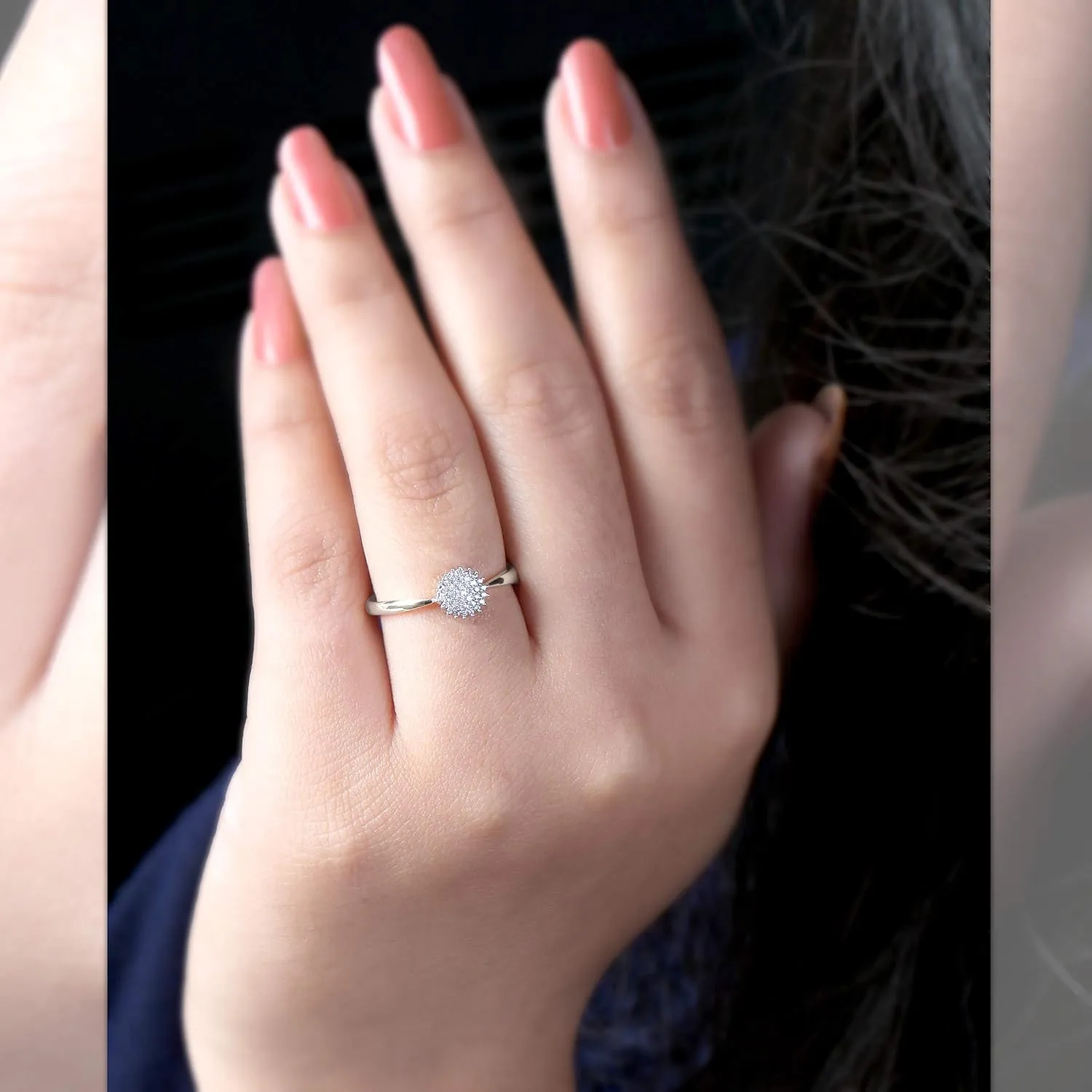 DZON 10k Gold 1/10CT TDW Round Diamond Cluster Promise Ring Love Gift for Women (I-J,I2)