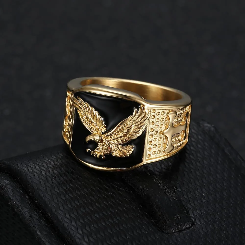 Eagle Ring,Hip Hop Flying Eagle Ring for Men, Viking Hawk Ring Gothic Bald Eagle Biker Ring -s Punk Bale Eagle Ring