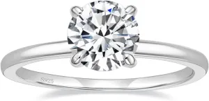 EAMTI 1.5CT 925 Sterling Silver Engagement Rings Round Cut Solitaire Cubic Zirconia CZ Wedding Promise Rings for Her Wedding Bands for Women Size 3-11